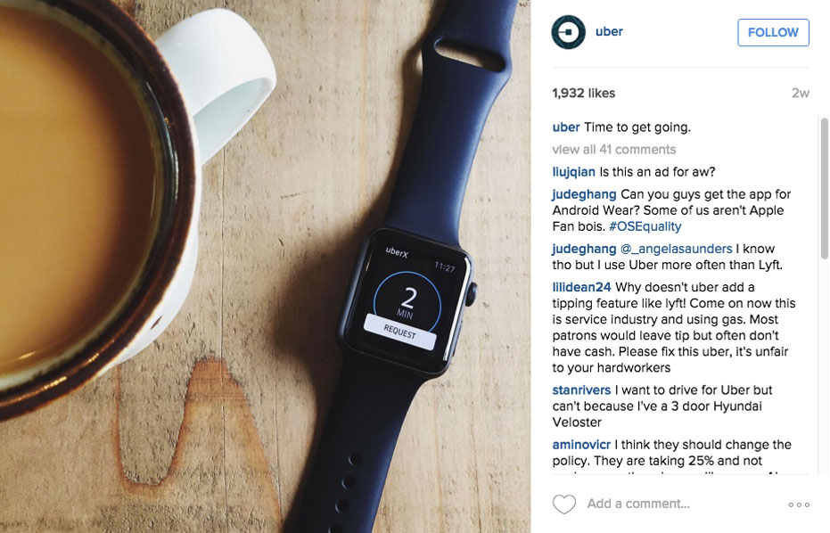 Instagram Content Example from Uber Content created for Instagram Marketing